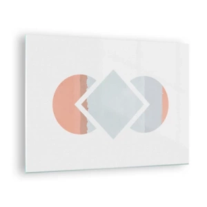 Billede på glas - En pastelfarvet rombe i midten mellem halvcirklerne på en hvid baggrund. - 70x50cm - Situationen er klar - Moderne vægdekoration til stue og soveværelse ARTTOR