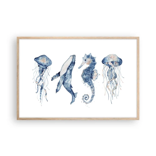 Plakat i ramme af lyst egetræ - Havets vidundere - 91x61 cm