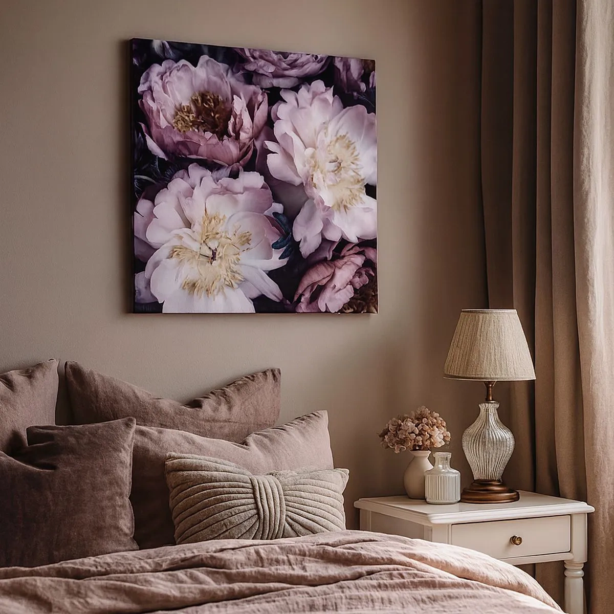 Lærredstryk - Billede på lærred - Gammeldags buket - 30x30 cm