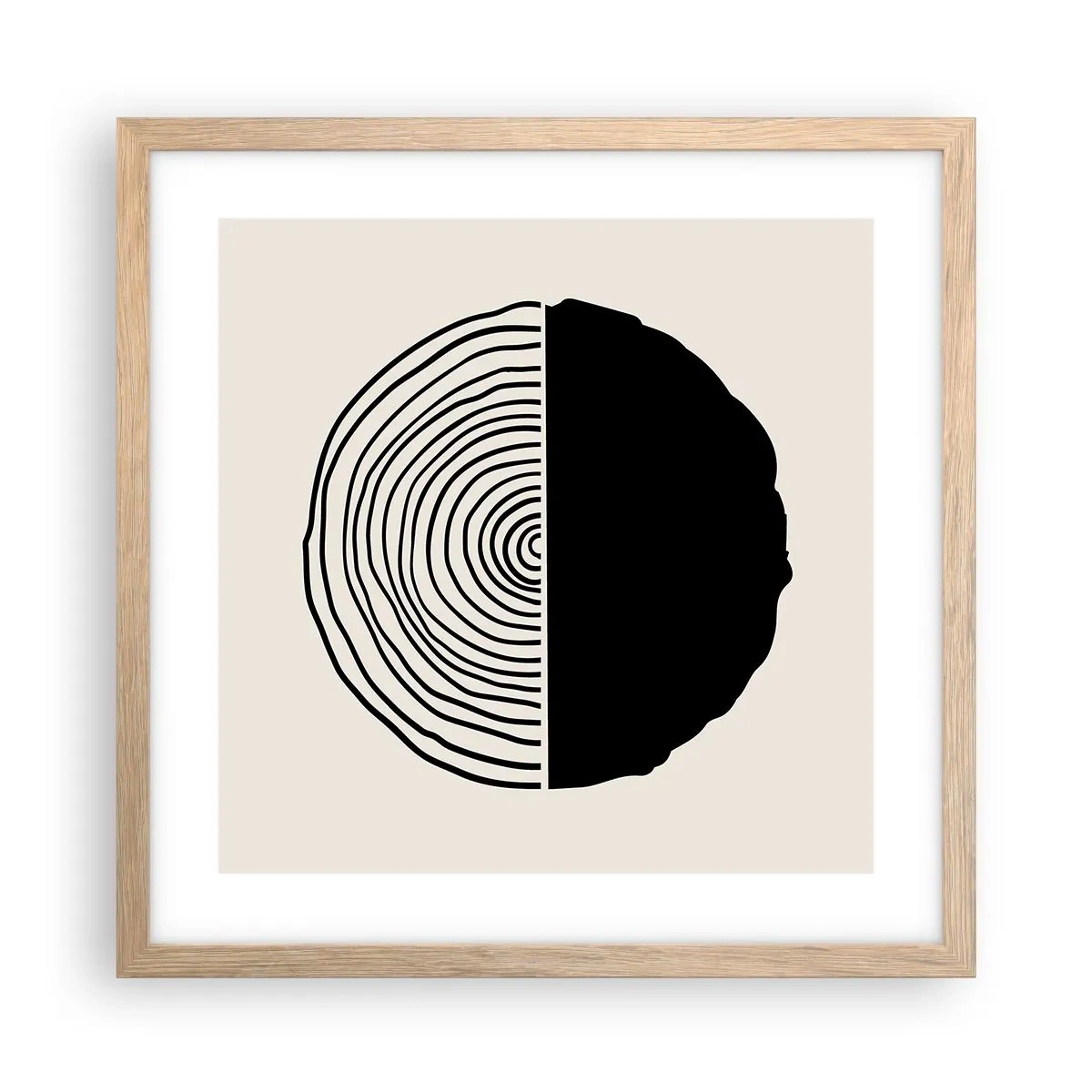 Plakat i ramme af lyst egetræ - Halvt og halvt - 40x40 cm