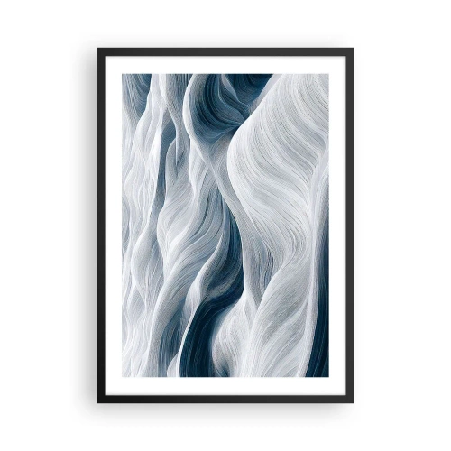 Plakat i sort ramme - Abstrakte bølger i nuancer af hvid og marineblå - 50x70cm - Hvide og blå bølger - Moderne vægdekoration til stue og soveværelse ARTTOR