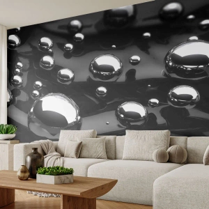 Fototapet Premium Sand - Fra de sorte dybder - Abstraktion, Krom bolde, 3D - 350x256 cm