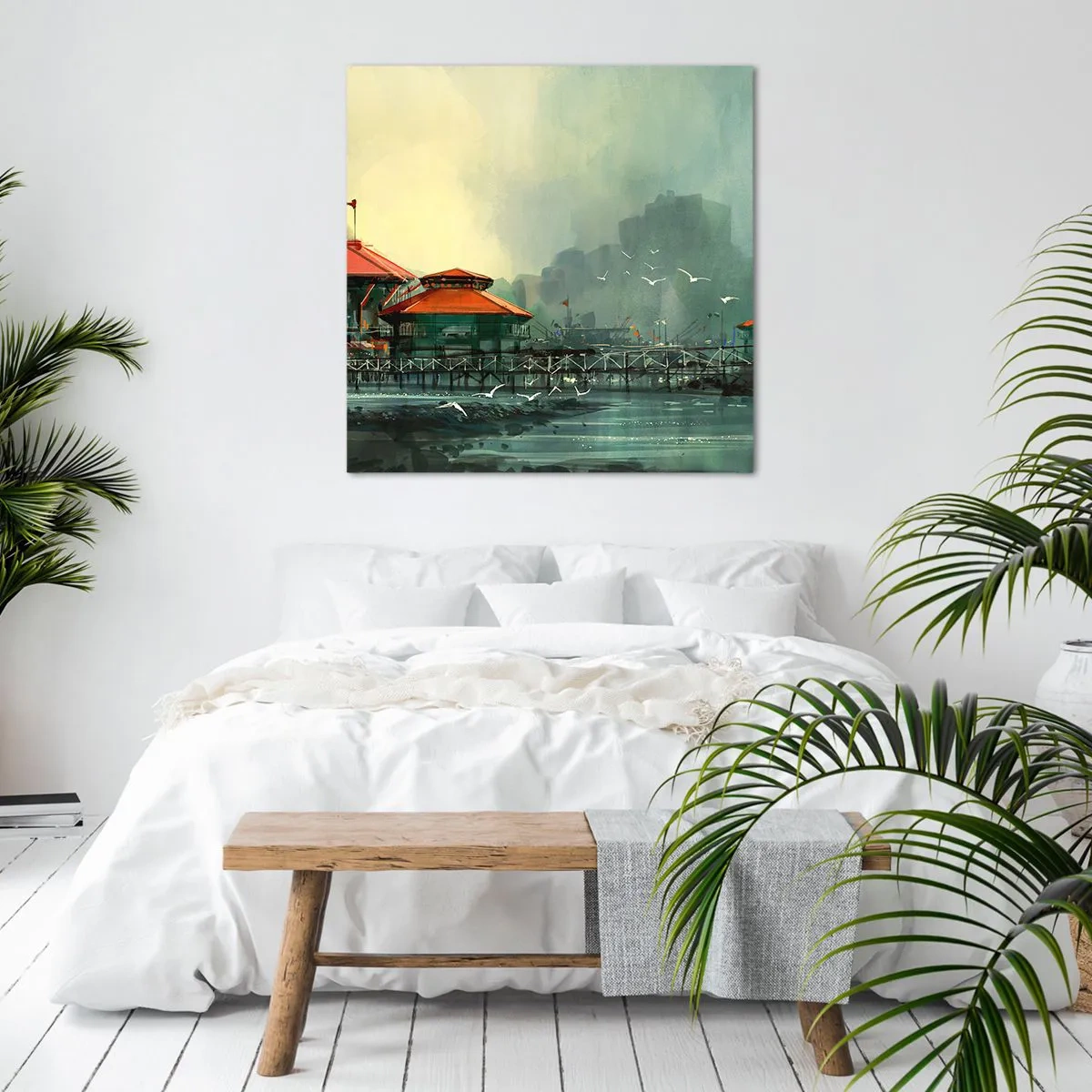 Lærredstryk - Billede på lærred - En regnvejrsdag på havnen - 30x30 cm