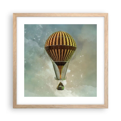 Plakat i ramme af lyst egetræ - Banebrydende flyvninger - 40x40 cm