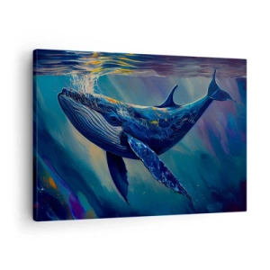 Lærredstryk - Billede på lærred - En hval i havets dyb i lysende farver - 70x50cm - Velkommen til min verden - Moderne vægdekoration til stue og soveværelse ARTTOR