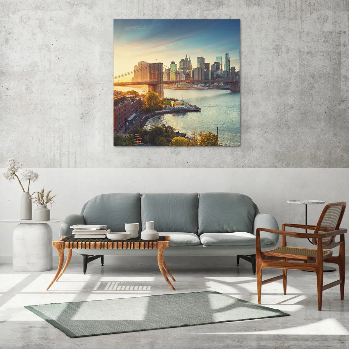 Billede på glas - Den store bys daggry - 60x60 cm