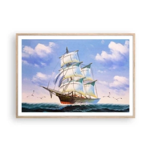 Plakat i ramme af lyst egetræ - Stolt med vinden - 100x70 cm