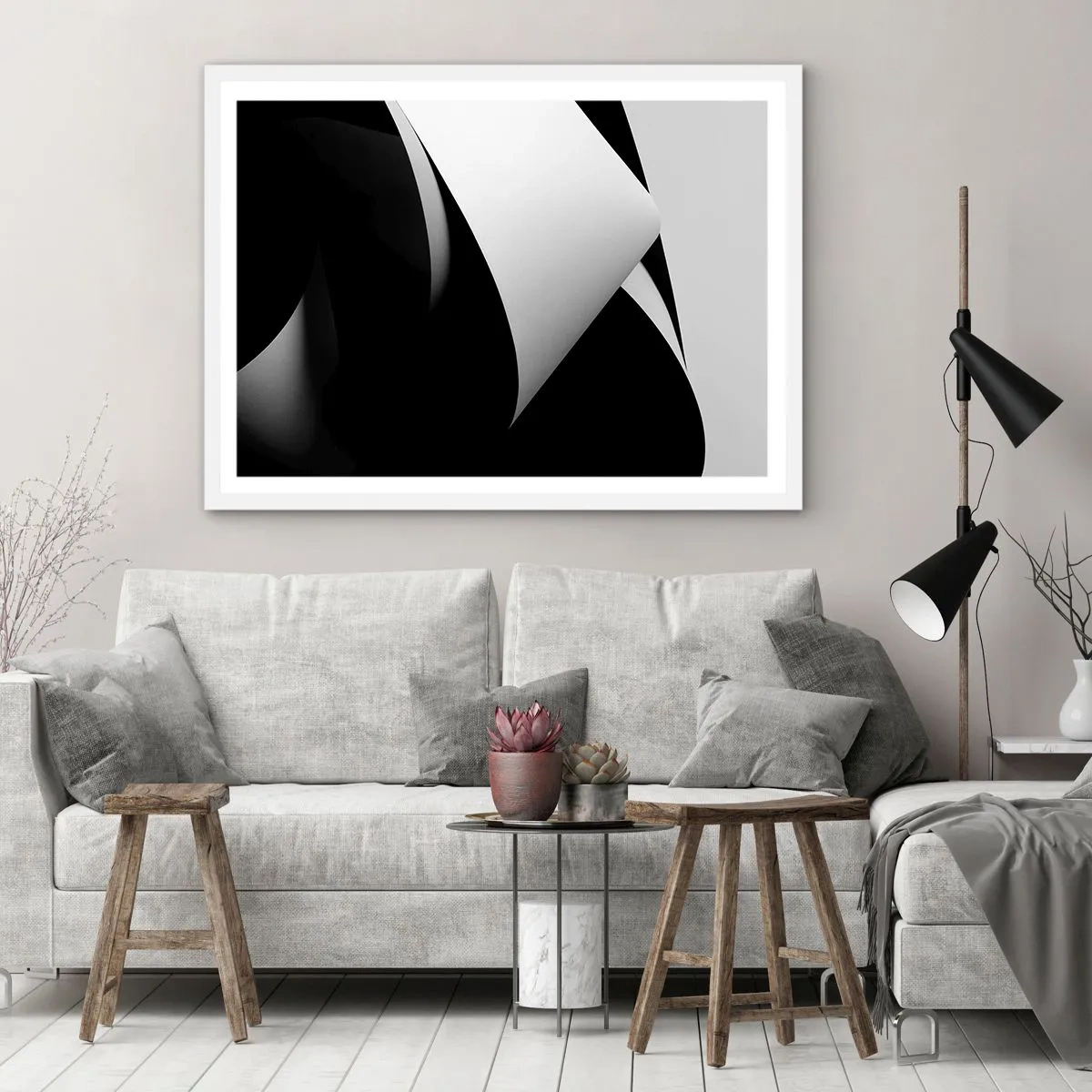 Plakat i hvid ramme - Lysflader fra skyggernes dybder - 50x40 cm