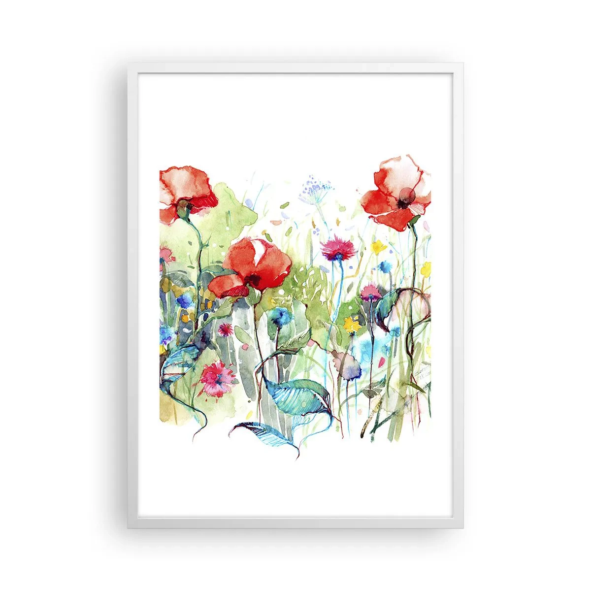 Plakat i hvid ramme - En blomstrende eng i maj - 50x70 cm