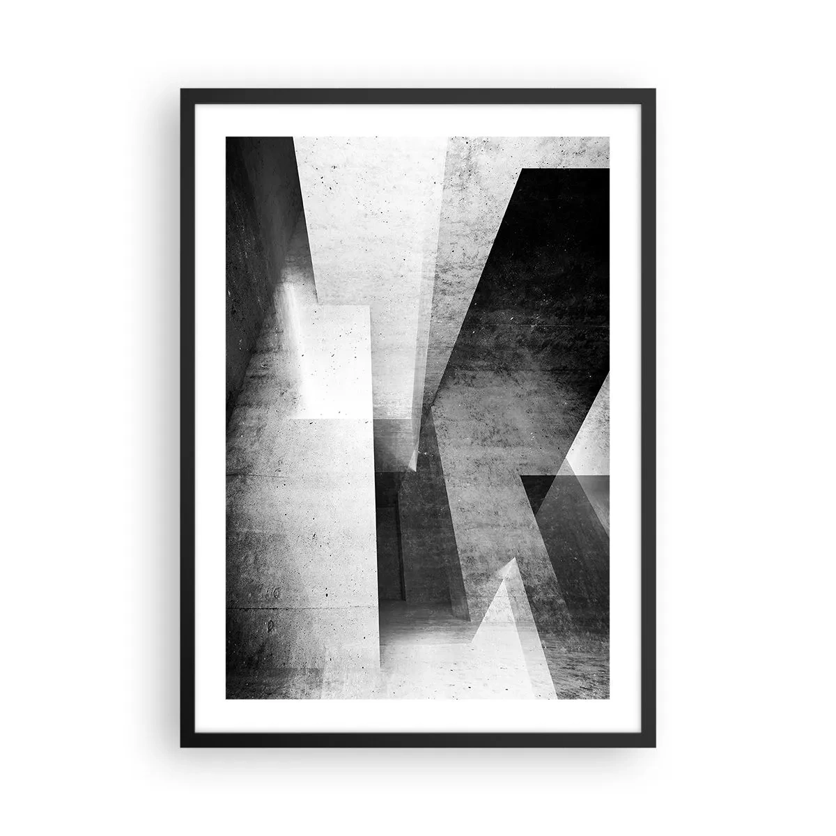 Plakat i sort ramme - Geometrisk abstraktion i sort-hvid - 50x70cm - Rummet struktur - Moderne vægdekoration til stue og soveværelse ARTTOR