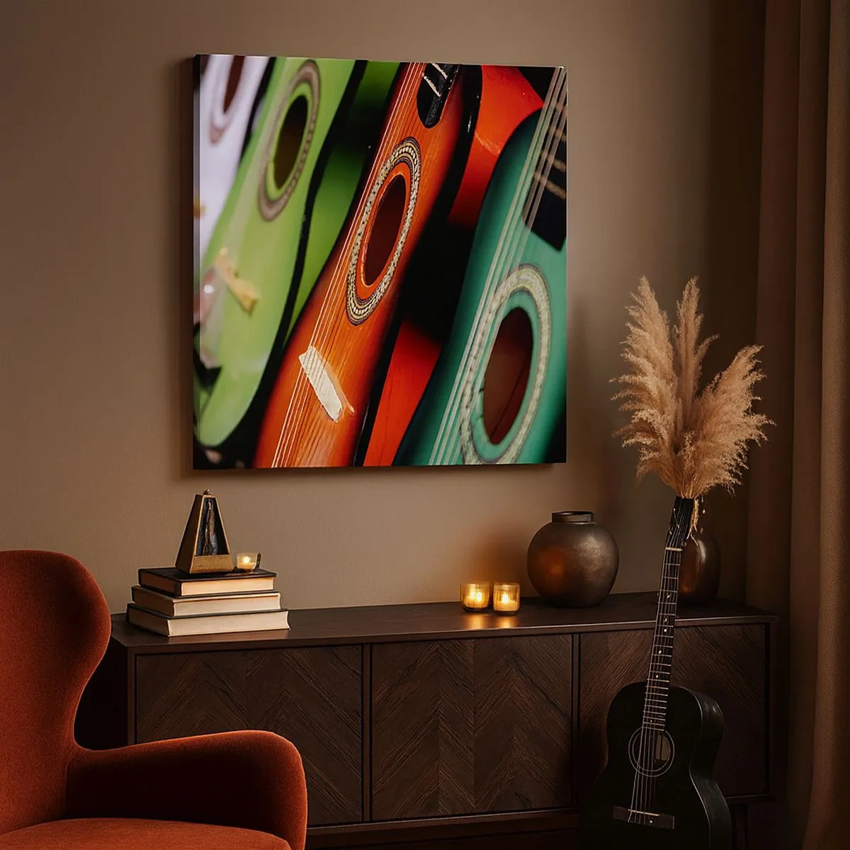 Lærredstryk - Billede på lærred - Guitaren har mange farver - 30x30 cm