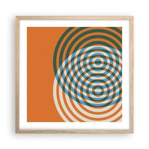Plakat i ramme af lyst egetræ - Abstrakt cirkulær variation - 50x50 cm