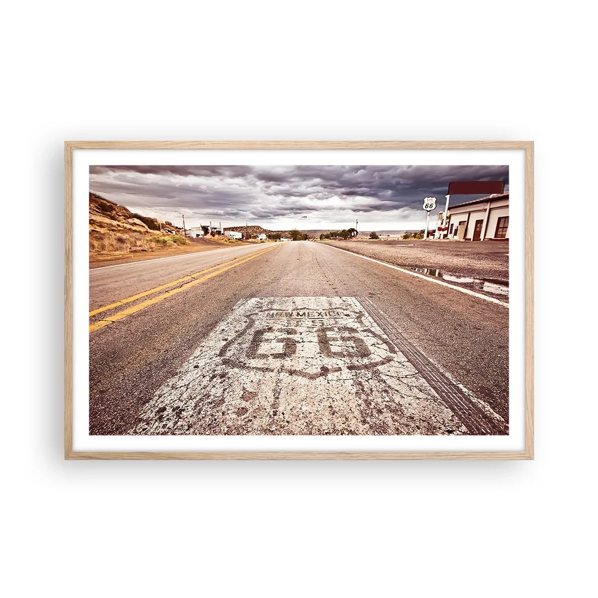 Plakat i ramme af lyst egetræ - Mother Road - amerikansk legende - 91x61 cm