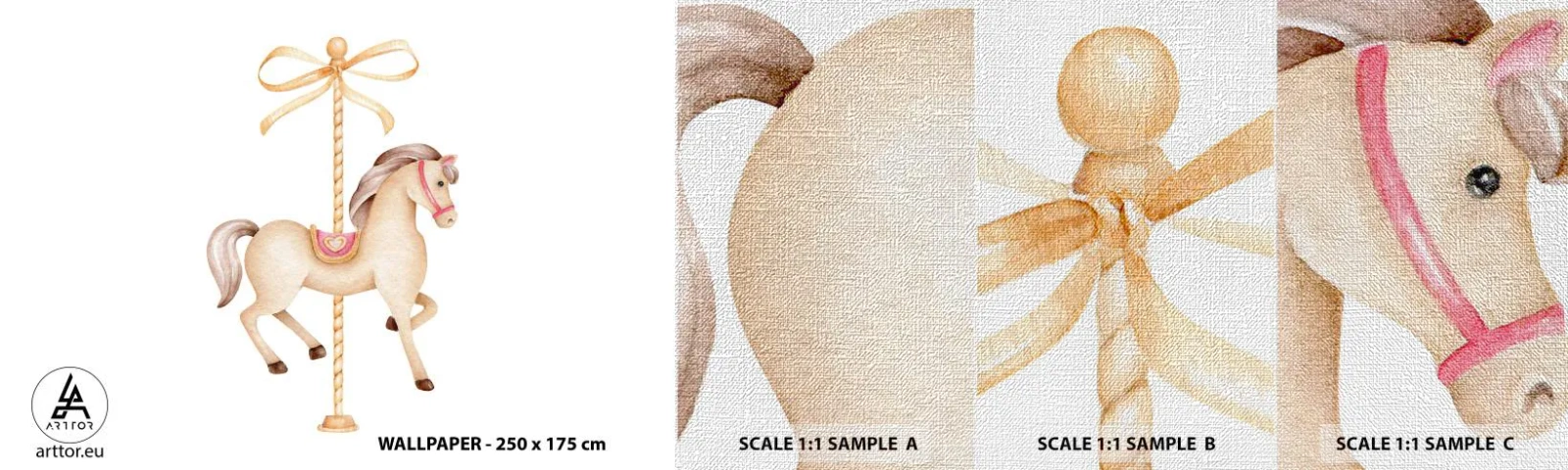 Prøve Fototapet Premium Canvas - Med et yndefuldt trav - Hest, Merry-go-round, Pigeagtig - 100x30 cm