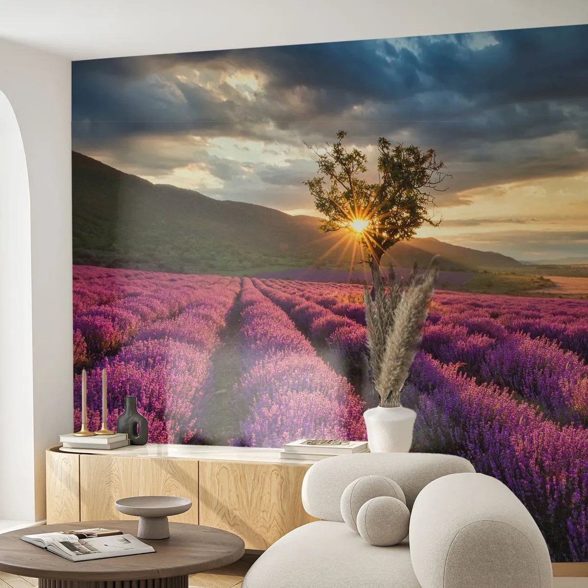 Fototapet Premium Sand - Lilla aroma - Landskab, Lavendel, Provence - 100x70 cm
