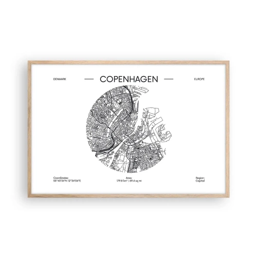 Plakat i ramme af lyst egetræ - Københavns anatomi - 91x61 cm