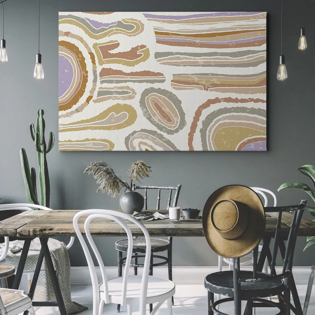 Lærredstryk - Billede på lærred - Farverige tværsnit af abstrakte former - 70x50cm - Farverige tværsnit - Moderne vægdekoration til stue og soveværelse ARTTOR