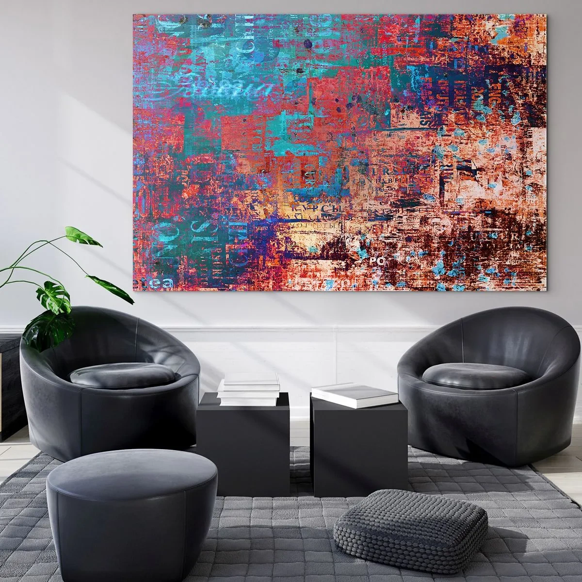 Billede på glas - Abstrakt komposition i nuancer af blå og rød - 70x50cm - Hukommelse og glemsel - Moderne vægdekoration til stue og soveværelse ARTTOR