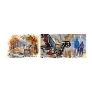 Prøve Fototapet Selvklæbende Deluxe Sticker - Gå sammen ind i efteråret - Landskab, Parkere, Efterår - 100x30 cm