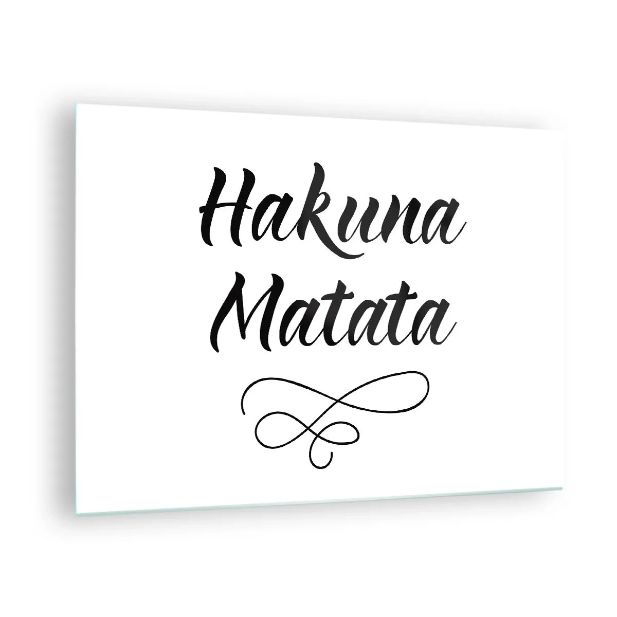 Billede på glas - Hakuna Matata-skrift med dekorativ accent på en hvid baggrund - 70x50cm - Bedste råd - Moderne vægdekoration til stue og soveværelse ARTTOR