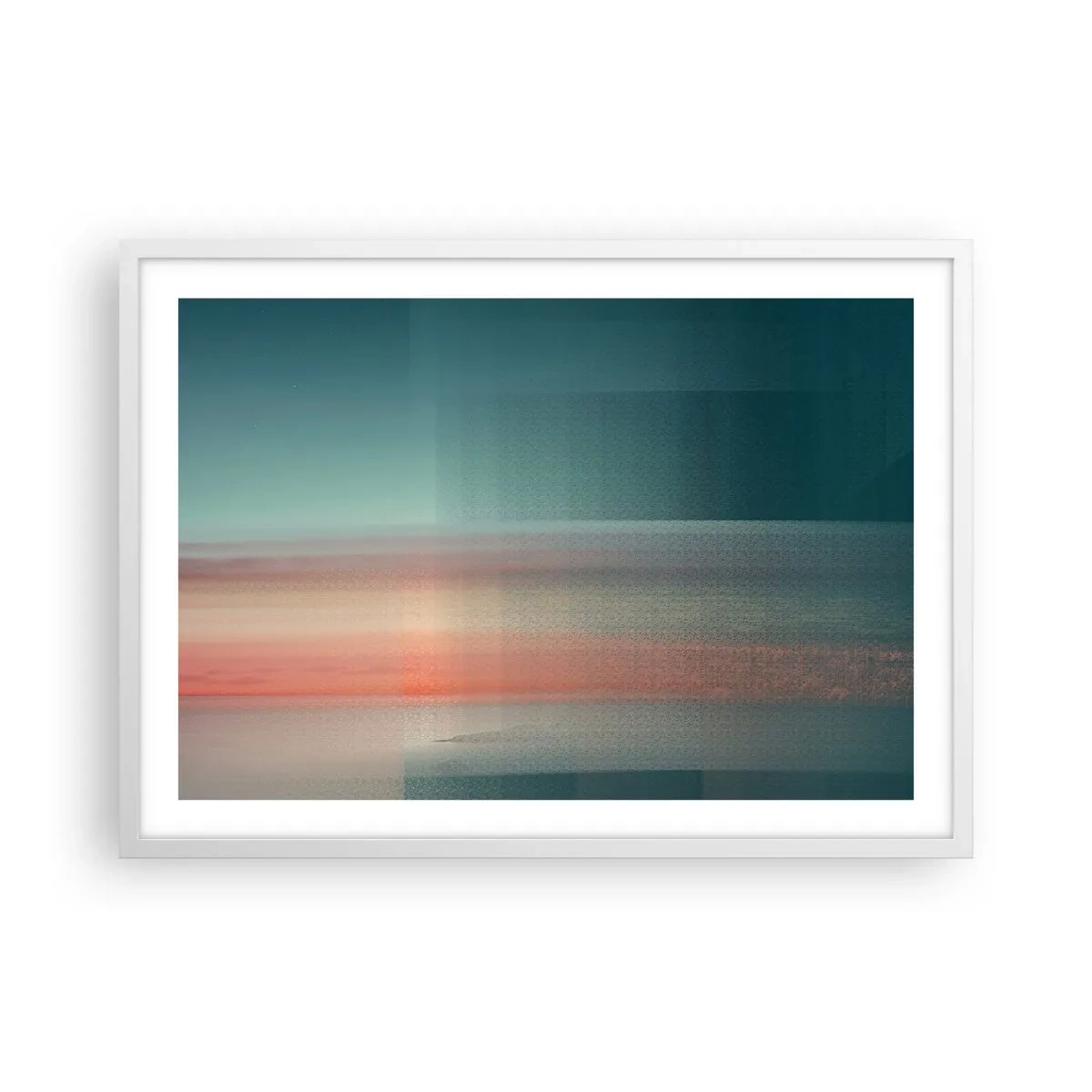 Plakat i hvid ramme - Abstraktion: bølger af lys - 70x50 cm