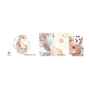 Prøve Fototapet Selvklæbende Deluxe Sticker - En invitation til eventyrets verden - enhjørning, Girly, For børn - 100x30 cm