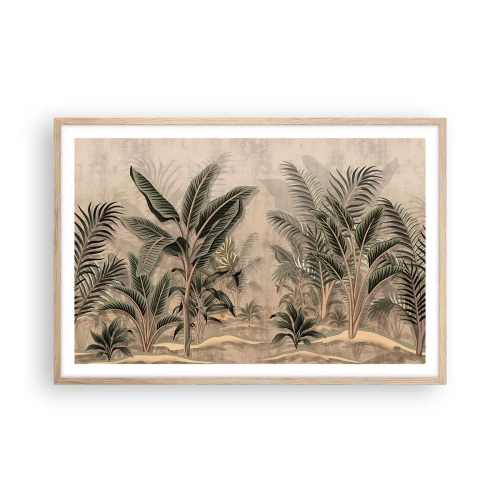 Plakat i ramme af lyst egetræ - Gravering i kolonistil - 91x61 cm