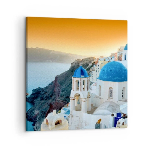 Lærredstryk - Billede på lærred - Santorini - omfavnet af klipperne - 60x60 cm