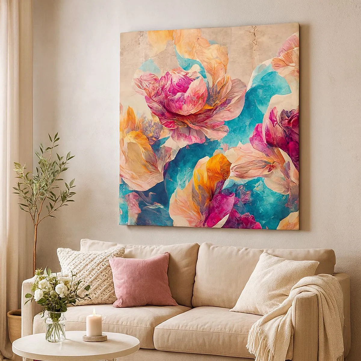 Lærredstryk - Billede på lærred - Den farverige pragt i en buket - 30x30 cm