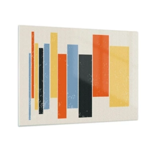 Billede på glas - Geometriske striber i en rytmisk komposition på en lys baggrund - 70x50cm - Optagelse af musik - Moderne vægdekoration til stue og soveværelse ARTTOR