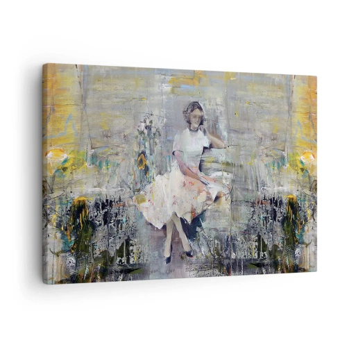 Lærredstryk - Billede på lærred - Kunstnerisk portræt af en kvinde i pastelfarver - 70x50cm - Klassisk og moderne - Moderne vægdekoration til stue og soveværelse ARTTOR