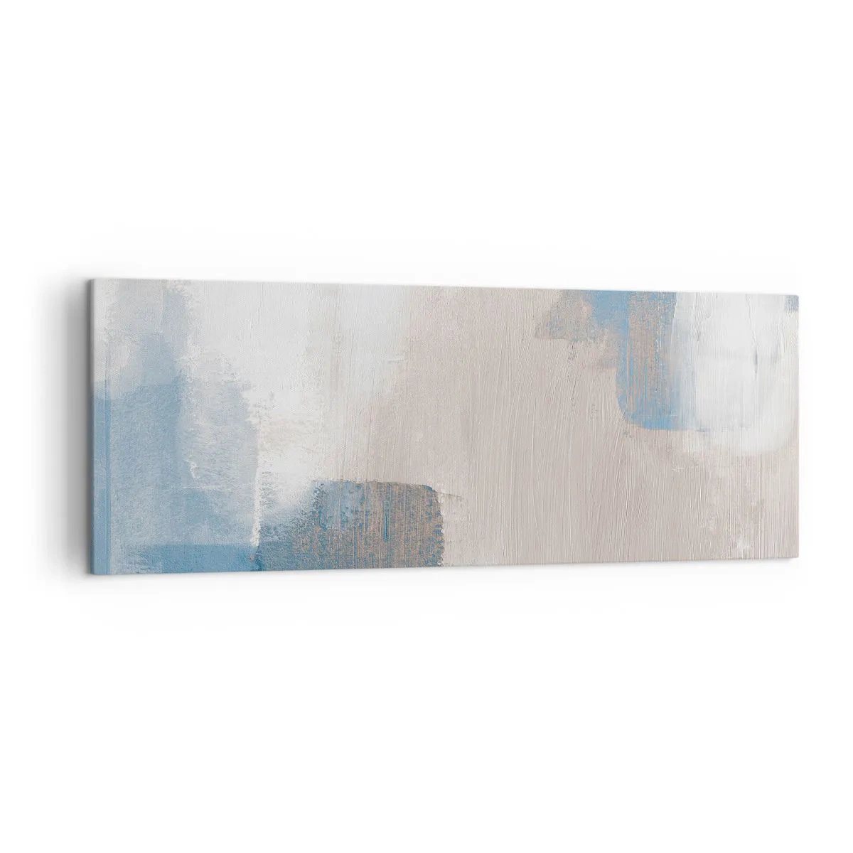 Lærredstryk - Billede på lærred - Lyserød abstraktion bag et slør af blåt - 140x50 cm