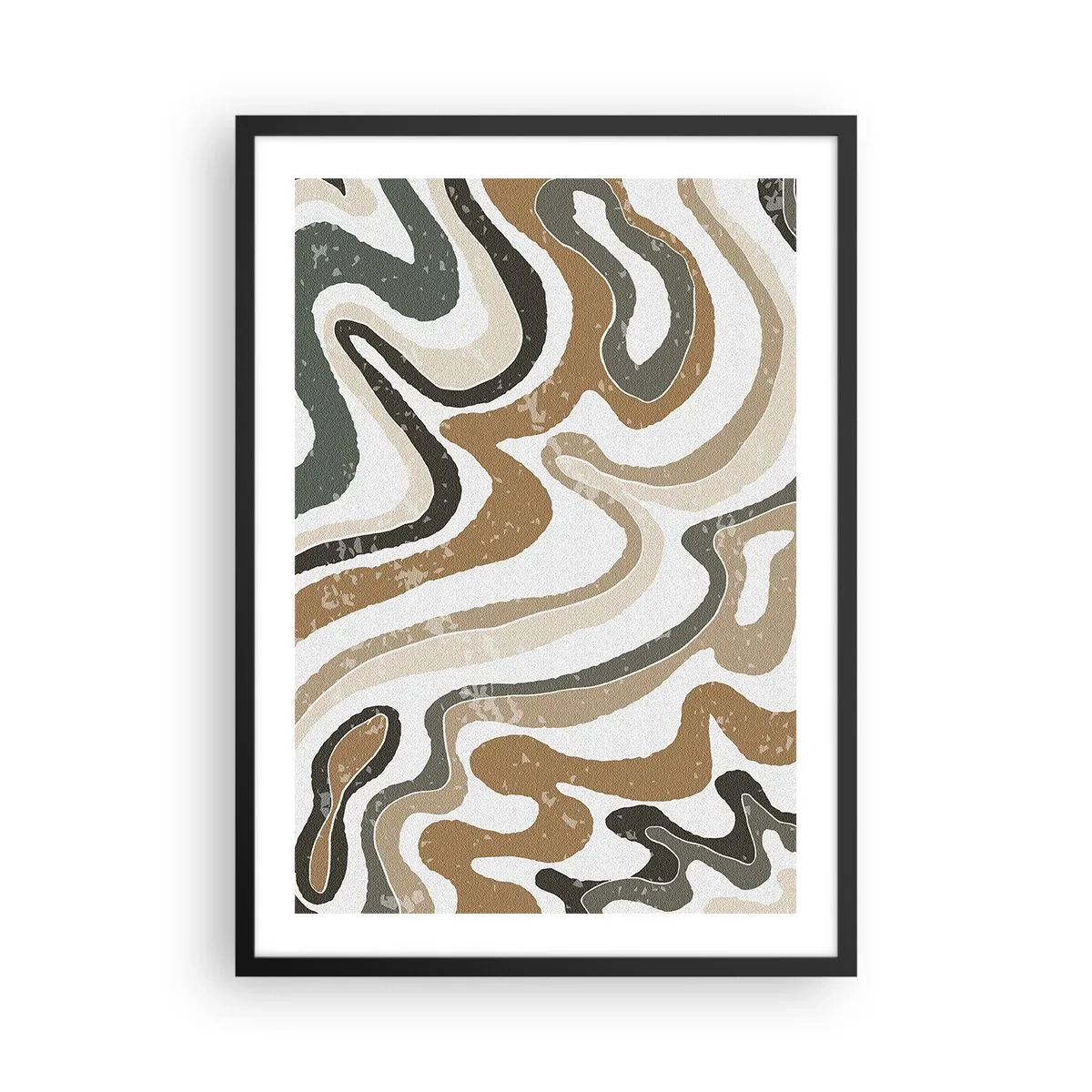 Plakat i sort ramme - Abstrakte organiske mønstre i jordfarver - 50x70cm - Slyngninger af jordfarver - Moderne vægdekoration til stue og soveværelse ARTTOR