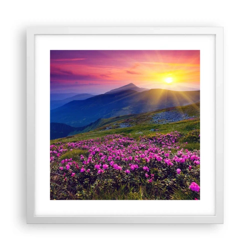 Plakat i hvid ramme - ... Og rundt omkring dufter det af fyrretræer og krydderurter - 40x40 cm