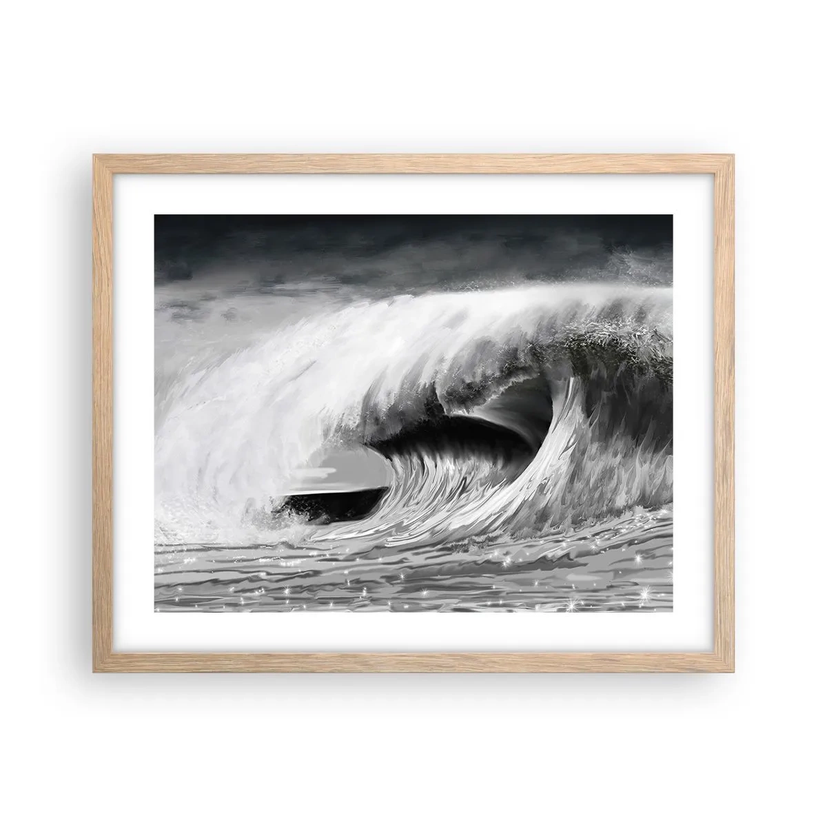 Plakat i ramme af lyst egetræ - Havets vrede - 50x40 cm