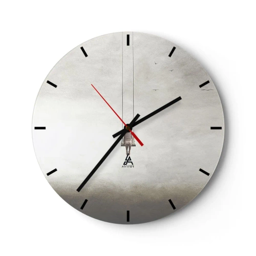 Vægur, Uret - En figur på en gynge ophængt i et minimalistisk rum - 30x30cm - Barnet i os selv - Moderne vægdekoration til stue, køkken og soveværelse ARTTOR