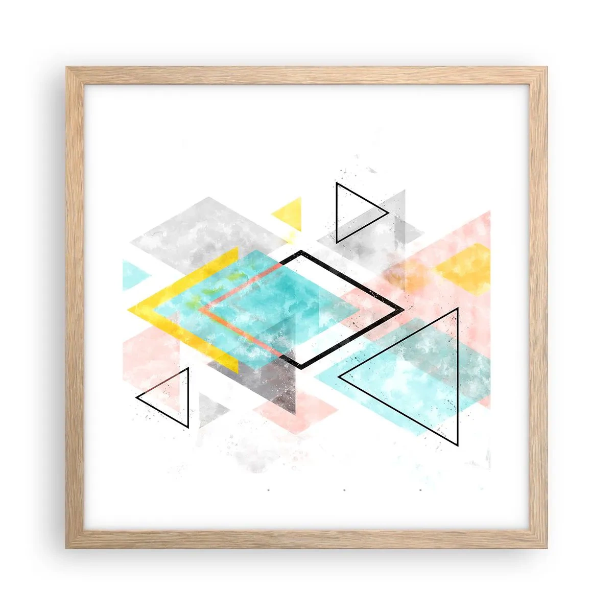 Plakat i ramme af lyst egetræ - Geometrisk leg - 40x40 cm