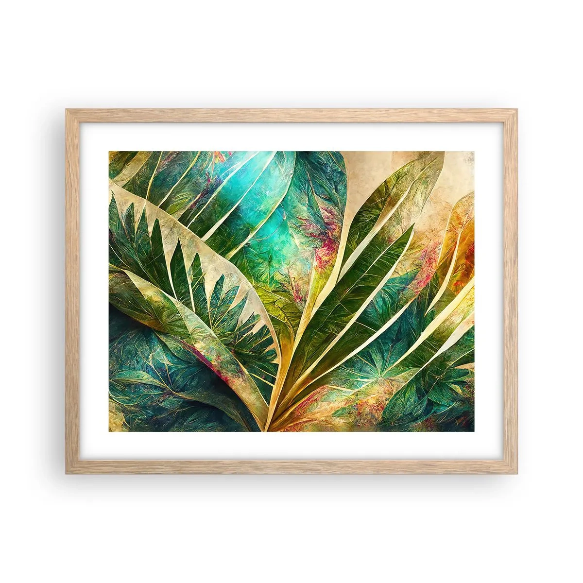 Plakat i ramme af lyst egetræ - Farver fra troperne - 50x40 cm