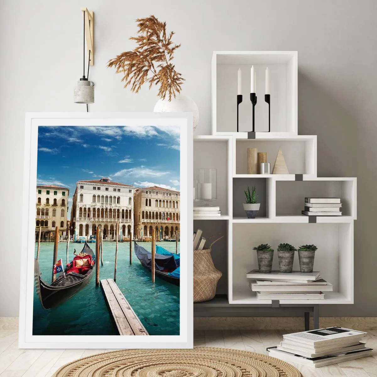 Plakat i hvid ramme - Paladser i blåt - 70x100 cm