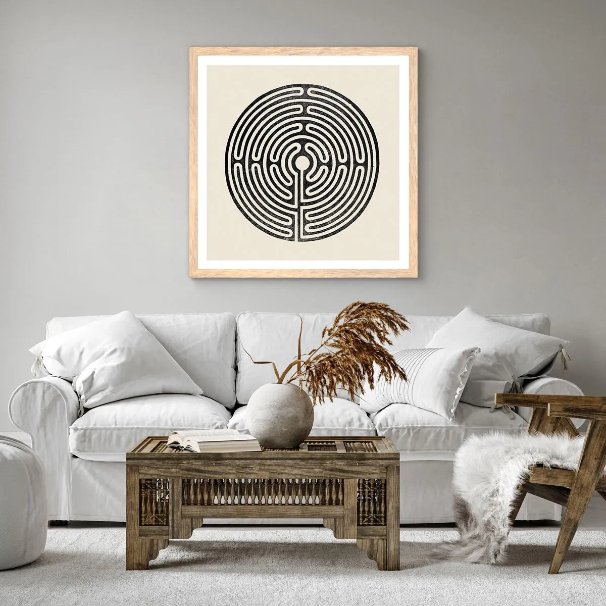 Plakat i ramme af lyst egetræ - Mystisk orden - 50x50 cm