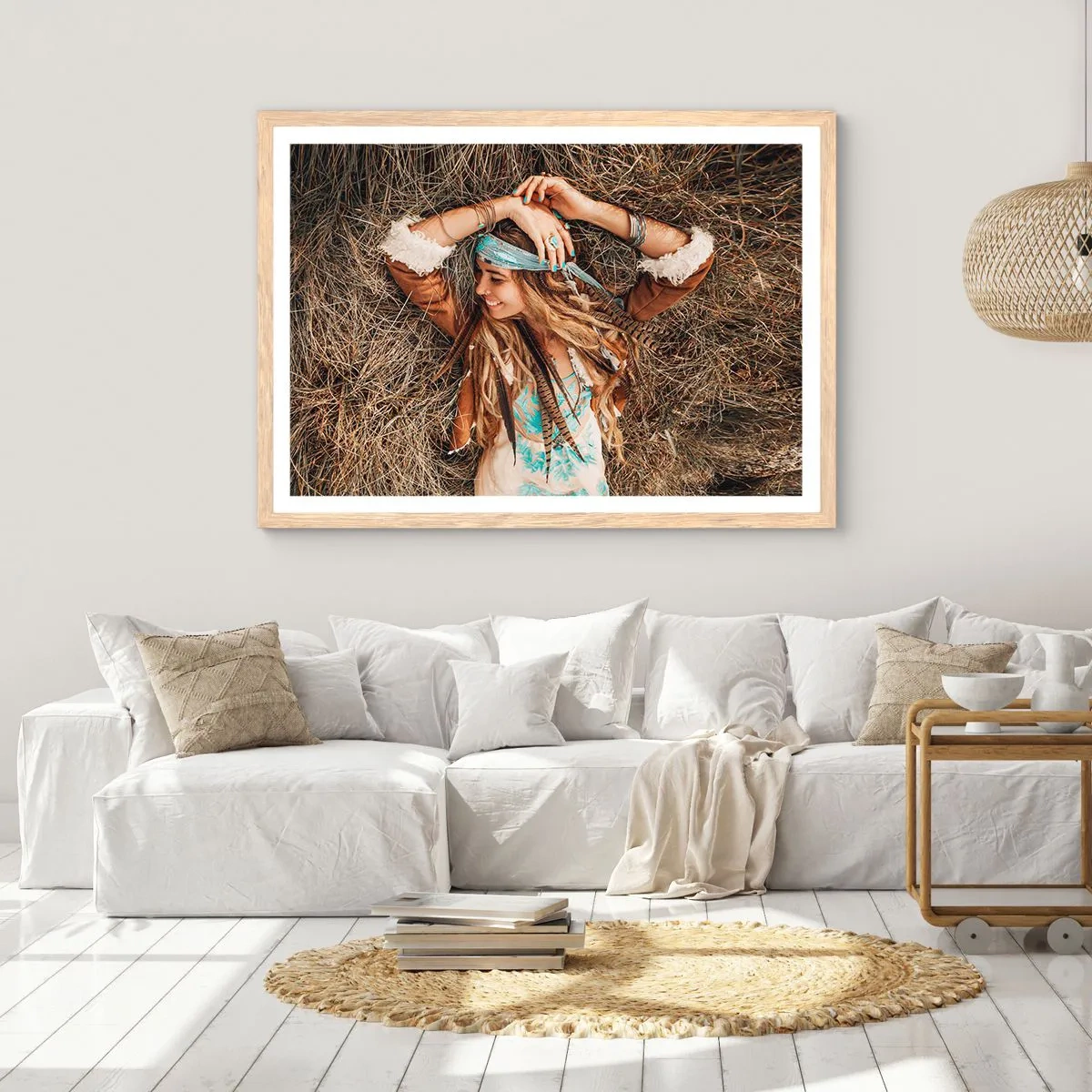 Plakat i ramme af lyst egetræ - På vej til kærlighedens sommer - 50x40 cm