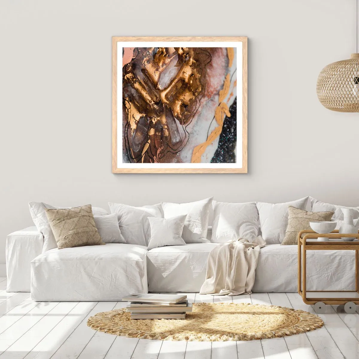 Plakat i ramme af lyst egetræ - Jord element - 50x50 cm