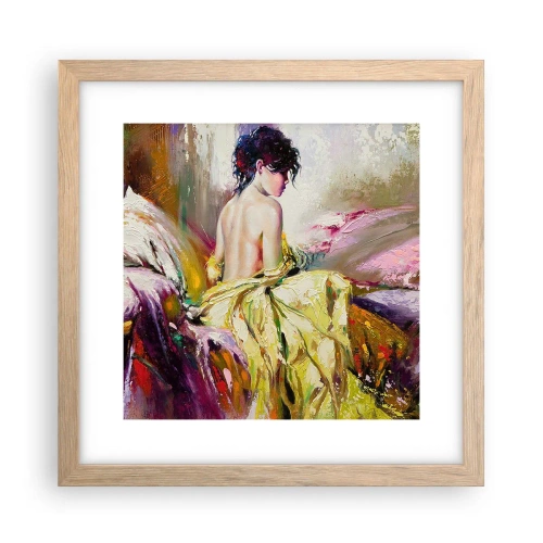 Plakat i ramme af lyst egetræ - Mellem munden og kanten af bægeret - 30x30 cm