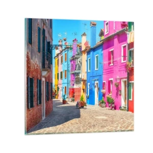 Billede på glas - Byen "Under papegøjer” - 40x40 cm