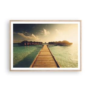 Plakat i ramme af lyst egetræ - En varm invitation - 100x70 cm