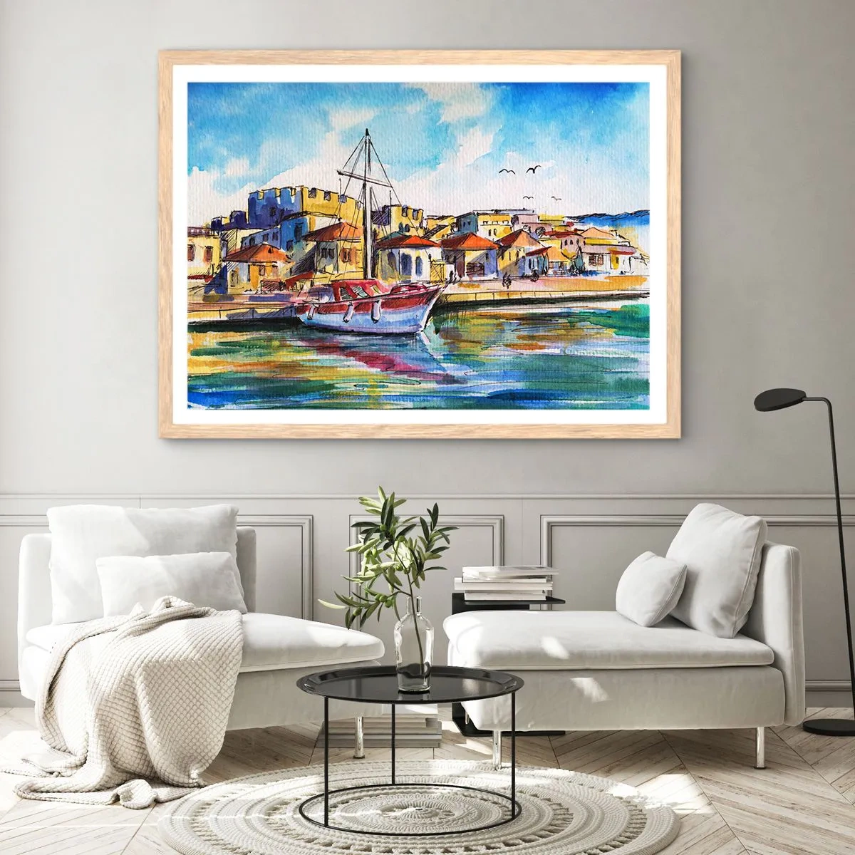 Plakat i ramme af lyst egetræ - Regnbue eftermiddag - 91x61 cm