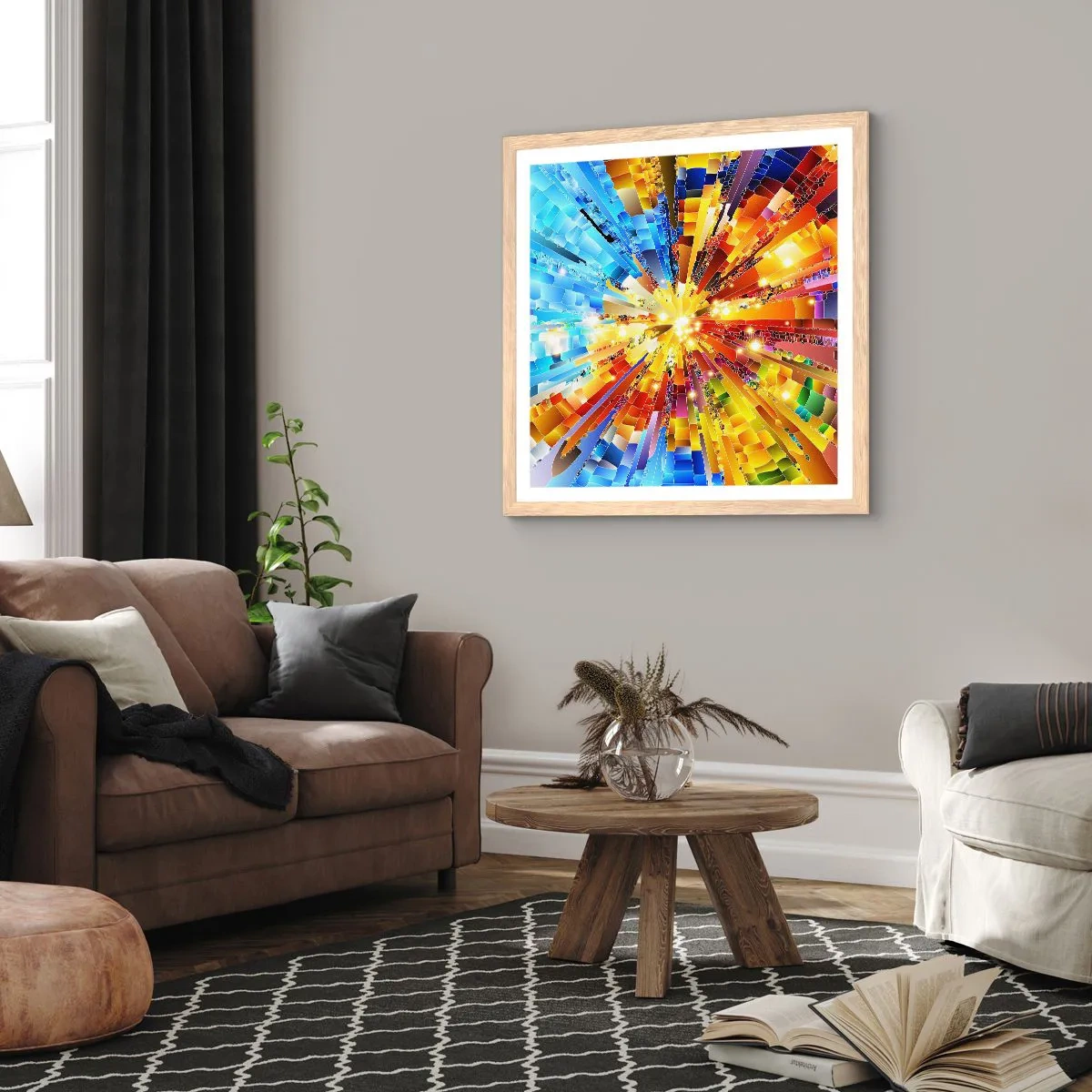 Plakat i ramme af lyst egetræ - In medias res - 40x40 cm
