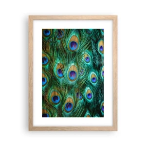 Plakat i ramme af lyst egetræ - En påfugls blik - 30x40 cm
