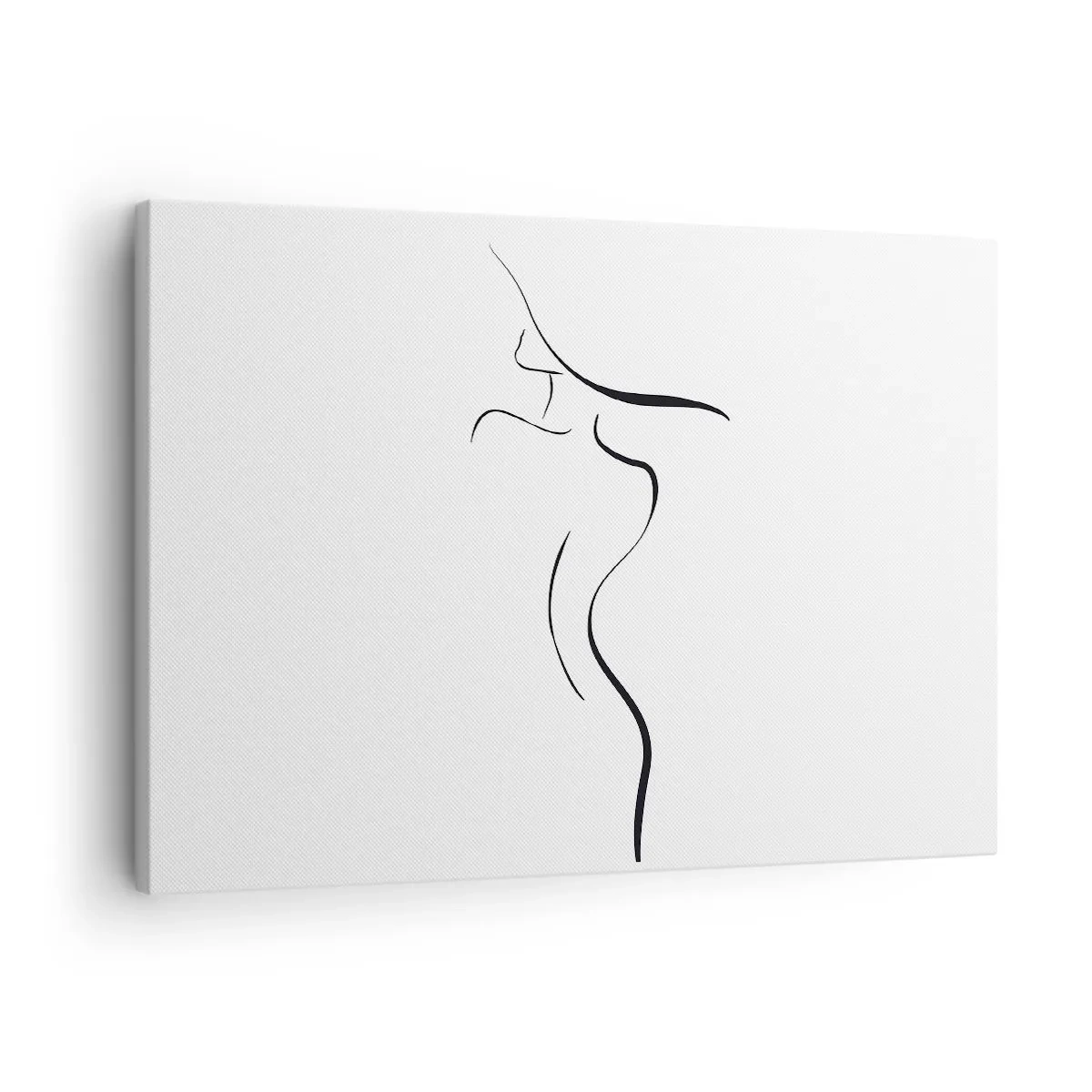 Lærredstryk - Billede på lærred - Minimalistisk omrids af en kvindelig silhuet på en hvid baggrund - 70x50cm - Flygtig som en bølge - Moderne vægdekoration til stue og soveværelse ARTTOR