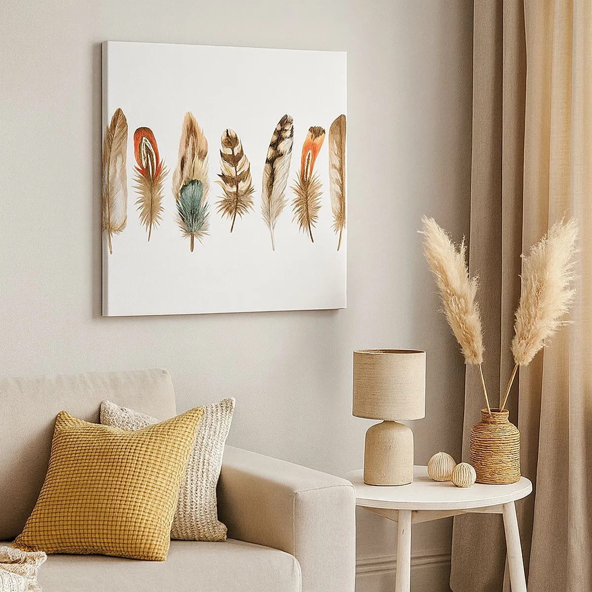 Lærredstryk - Billede på lærred - Variation med fjer - 30x30 cm